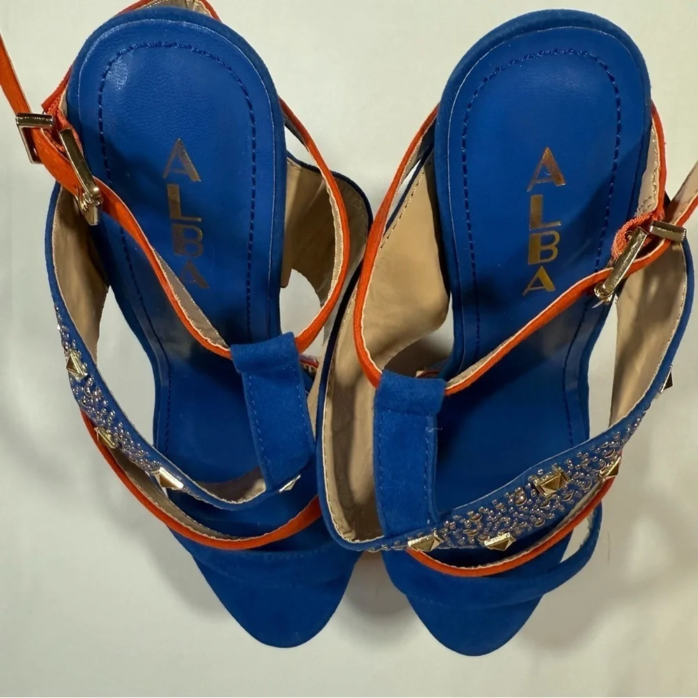 Alba Blue and Orange Studded Platform Heels - Picture 2 of 12
